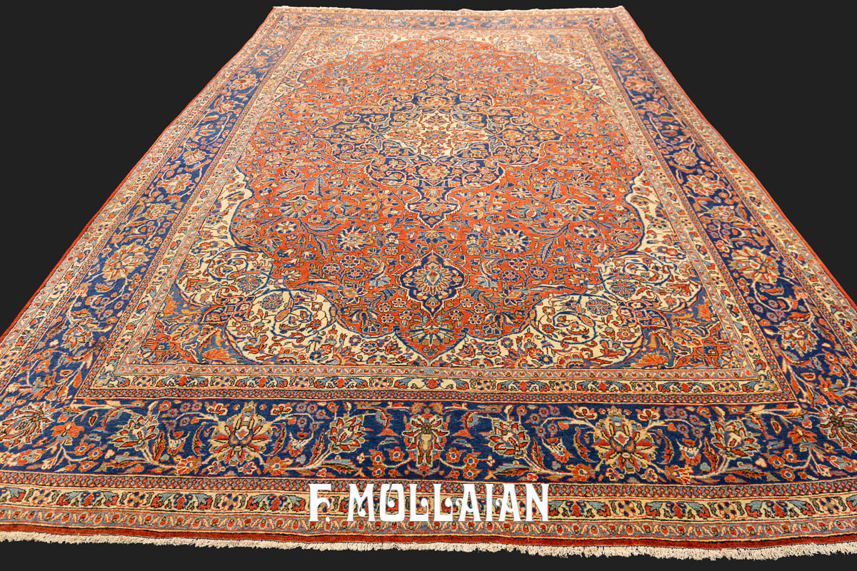 Antique Kashan Rug Rust/Blue Color n°:47558592